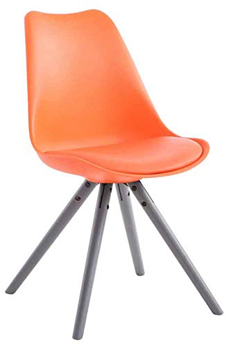 CLP Retro-Stuhl Toulouse Rund Mit Kunstlederbezug | Kunstoff-Lehnstuhl Mit Holzgestell, Farbe:orange, Gestell Farbe:grau von CLP