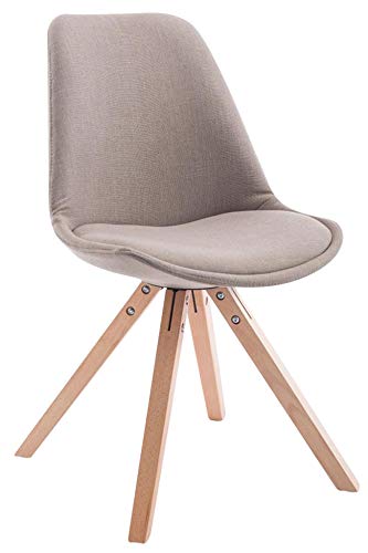 CLP Retro-Stuhl Toulouse Square Mit Stoffbezug Und Hochwertigem Sitzpolster I Lehnstuhl Mit Stabilem Holzgestell I Sitzhöhe 48 cm, Farbe:Taupe, Gestell Farbe:Natur von CLP