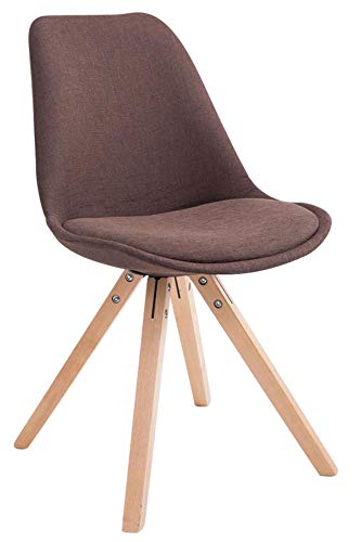 CLP Retro-Stuhl Toulouse Square Mit Stoffbezug Und Hochwertigem Sitzpolster I Lehnstuhl Mit Stabilem Holzgestell I Sitzhöhe 48 cm, Farbe:braun, Gestell Farbe:Natura von CLP