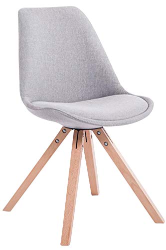 CLP Retro-Stuhl Toulouse Square Mit Stoffbezug Und Hochwertigem Sitzpolster I Lehnstuhl Mit Stabilem Holzgestell I Sitzhöhe 48 cm, Farbe:grau, Gestell Farbe:Natur von CLP