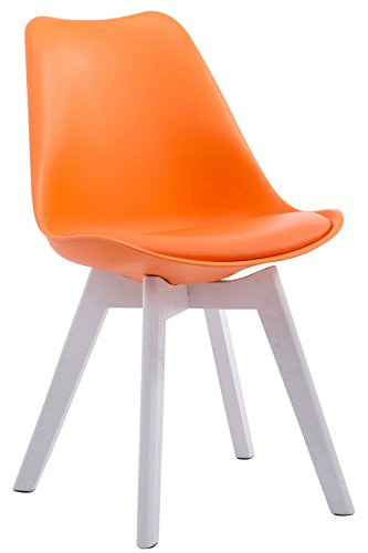 CLP Retrostuhl Borneo V2 Mit Kunstlederbezug Und Hochwertiger Polsterung I Lehnstuhl mit robustem Holzgestell I Sitzhöhe: 47 cm, Farbe:orange, Gestell Farbe:weiß CLP Retrostuhl Borneo V2 Mit Kunstlederbezug Und Hochwertiger Polsterung I Lehnstuhl mit robustem Holzgestell I Sitzhöhe: 47 cm, Farbe:orange, Gestell Farbe:weiß von CLP