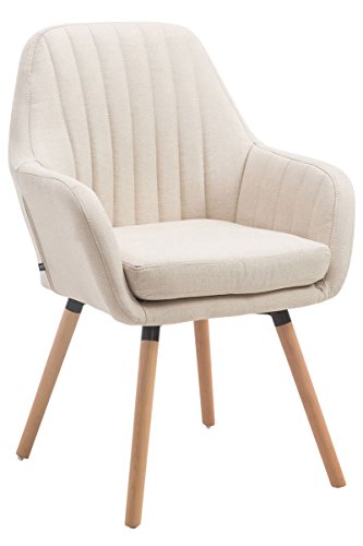 CLP Retrostuhl Florian Mit Hochwertiger Polsterung Und Stoffbezug I Esszimmerstuhl Mit Einer Sitzhöhe Von 49 cm, Farbe:Creme, Gestell Farbe:Natur von CLP