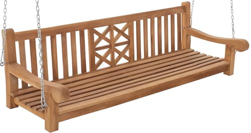 CLP Schaukelbank Farm I Gartenschaukel aus Teakholz I Holzschaukel wetterfest und massiv I mit Befestigungsmaterial, Farbe:Teak, Größe:200 cm von CLP