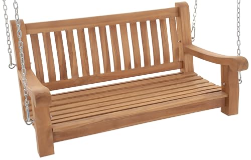 CLP Schaukelbank Joyce I Gartenschaukel aus Teakholz I Holzschaukel wetterfest und massiv I mit Befestigungsmaterial, Farbe:Teak, Größe:120 cm von CLP