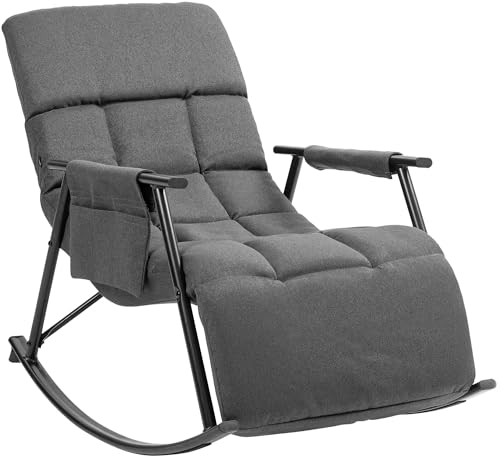 CLP Schaukelstuhl Cathy I Gepolsterter Relaxsessel I Schaukelsessel mit Rückenlehne I Metallgestell mit Armlehnen und Seitentasche, Farbe:dunkelgrau, Material:Stoff von CLP