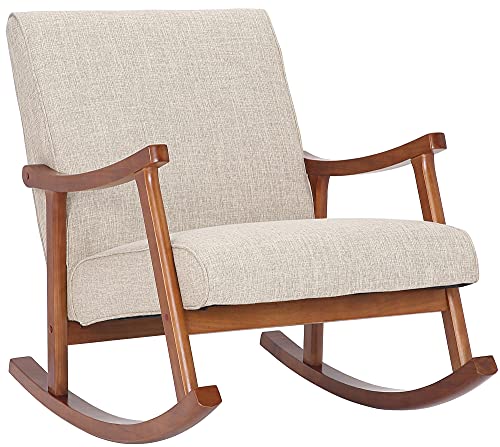 CLP Schaukelstuhl Morelia I Wippsessel Mit Stoff-Bezug I Holz In Walnuss-Optik, Farbe:Creme von CLP