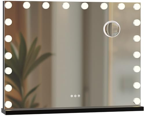 CLP Schminkspiegel Norlina 80x60cm I Kosmetikspiegel mit Vergrößerung I Dimmbare LED-Beleuchtung I Schminktisch mit 3 Licht-Modi, Farbe:schwarz, Set-Inhalt:mit Bluetooth von CLP