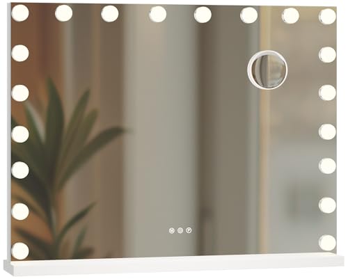 CLP Schminkspiegel Norlina 80x60cm I Kosmetikspiegel mit Vergrößerung I Dimmbare LED-Beleuchtung I Schminktisch mit 3 Licht-Modi, Farbe:weiß, Set-Inhalt:ohne Bluetooth von CLP