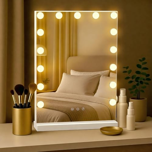 CLP Schminkspiegel mit Licht, LED-Hollywoodspiegel Coral, Dimmfunktion, 3 Lichtmodi, USB, Standspiegel und Wandspiegel in einem, Farbe:weiß von CLP