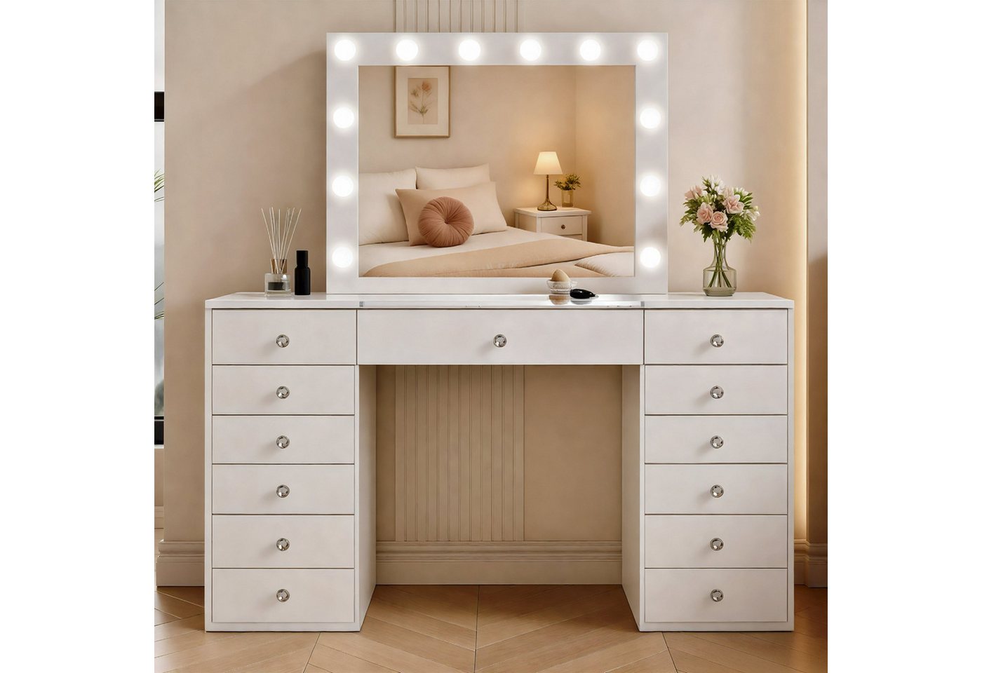 CLP Schminktisch Attalla, Spiegel, LED-Beleuchtung, Schubladen, Glasplatte CLP Schminktisch Attalla, Spiegel, LED-Beleuchtung, Schubladen, Glasplatte von CLP