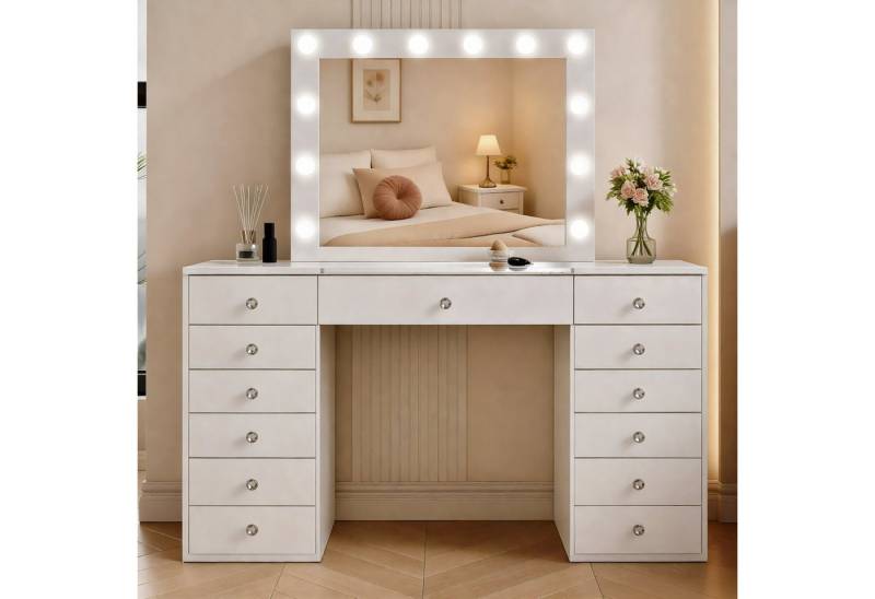 CLP Schminktisch Attalla, Spiegel, LED-Beleuchtung, Schubladen, Glasplatte CLP Schminktisch Attalla, Spiegel, LED-Beleuchtung, Schubladen, Glasplatte von CLP