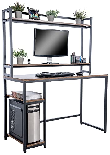 CLP Schreibtisch Billings I Computertisch Mit Regal Und Staufächern I Bürotisch Im Industrial Look, Farbe:schwarz/braun von CLP