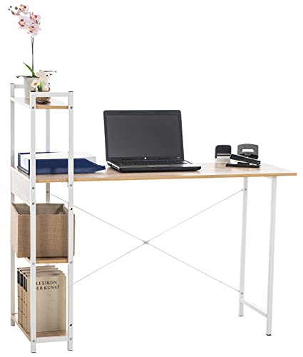 CLP Schreibtisch Poe I Bürotisch Mit Stauraum I Computertisch Mit Regalen I Laptoptisch Im Industrial Look, Farbe:Natura von CLP