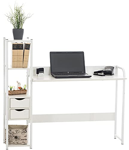 CLP Schreibtisch Widnes I Bürotisch Mit Regal Und Stauraum I Computertisch Mit Schubladen I Laptoptisch Im Industrial Look, Farbe:weiß/weiß von CLP