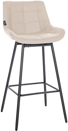 CLP Schwenkbarer Barhocker Weston I 90 Grad Drehbar Mit Rückstellung I Gepolsterter Sitz Mit Steppmuster I 4-Fuß Metallgestell Mit Fußstütze, Farbe:Creme, Material:Kunstleder von CLP