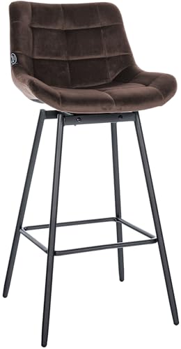 CLP Schwenkbarer Barhocker Weston I 90 Grad Drehbar Mit Rückstellung I Gepolsterter Sitz Mit Steppmuster I 4-Fuß Metallgestell Mit Fußstütze, Farbe:braun, Material:Samt von CLP