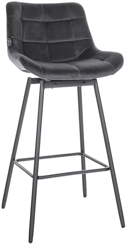 CLP Schwenkbarer Barhocker Weston I 90 Grad Drehbar Mit Rückstellung I Gepolsterter Sitz Mit Steppmuster I 4-Fuß Metallgestell Mit Fußstütze, Farbe:dunkelgrau, Material:Samt von CLP