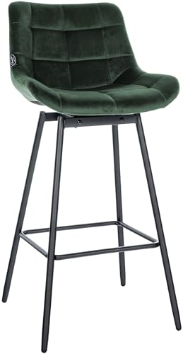 CLP Schwenkbarer Barhocker Weston I 90 Grad Drehbar Mit Rückstellung I Gepolsterter Sitz Mit Steppmuster I 4-Fuß Metallgestell Mit Fußstütze, Farbe:dunkelgrün, Material:Samt von CLP