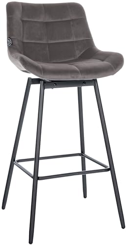 CLP Schwenkbarer Barhocker Weston I 90 Grad Drehbar Mit Rückstellung I Gepolsterter Sitz Mit Steppmuster I 4-Fuß Metallgestell Mit Fußstütze, Farbe:grau, Material:Samt von CLP