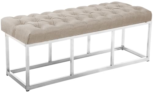 CLP Sitzbank Amun I Mit Stoff-Bezug I Mit Edelstahl-Gestell, Farbe:Creme, Größe:120 cm von CLP