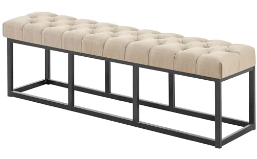 CLP Sitzbank Amun I Mit Stoff-Bezug I Mit Schwarzem Metallgestell, Farbe:Taupe, Größe:150 cm von CLP