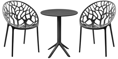 CLP Sitzgruppe Hoscana für den Garten | Wetterfestes Gartenmöbel-Set mit Tisch & stapelbaren Sessel | UV-beständig & pflegeleicht, Farbe:schwarz von CLP