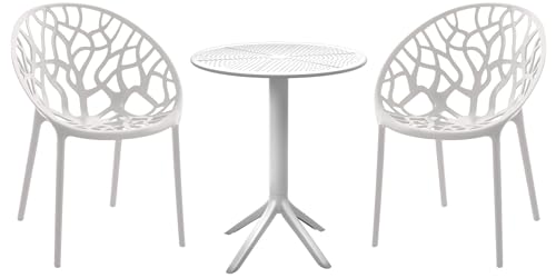 CLP Sitzgruppe Hoscana für den Garten | Wetterfestes Gartenmöbel-Set mit Tisch & stapelbaren Sessel | UV-beständig & pflegeleicht, Farbe:weiß von CLP