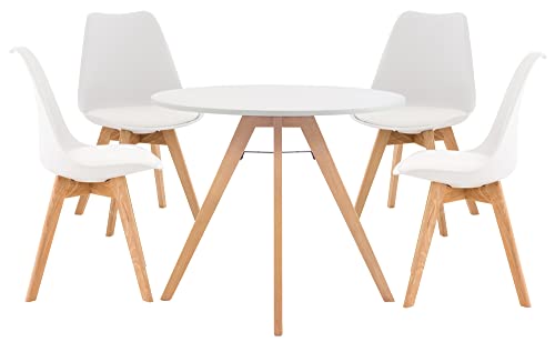 CLP Sitzgruppe Livik I 4X Stuhl Linares + 1X Tisch Viktor I Moderne Essgruppe, Farbe:weiß von CLP