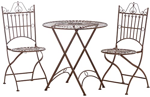 CLP Sitzgruppe Tegal Aus Metall I Sitzgruppe Garten I 3er Set Bestehend Aus Tisch Und 2 Stühlen, Farbe:antik braun von CLP