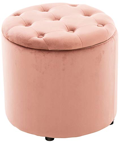 CLP Sitzhocker Pantin Samt I Polsterhocker Mit Stauraum I Gesteppter Hocker Mit Zierknöpfen I Runder Hocker Gepolstert, Farbe:pink von CLP