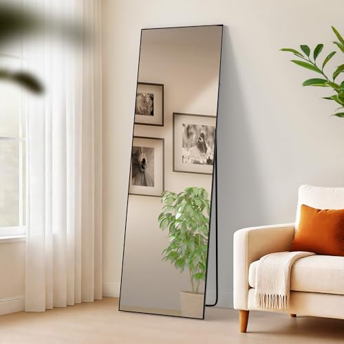 CLP Spiegel groß Benicia, Standspiegel und Wandspiegel in einem, Ganzkörperspiegel Metallrahmen in Mehreren Größen und Farben, Farbe:schwarz-matt, Größe:160x50 cm von CLP