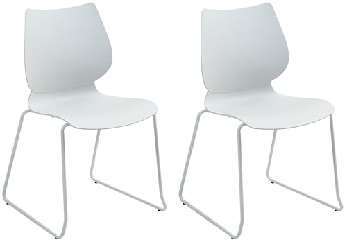 CLP Stapelstühle 2er Set Houma, platzsparender Stuhl, stapelbar, mit Rückenlehne, Sitzschale aus Kunststoff, stabiles Metallgestell, Farbe:weiß von CLP