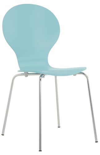 CLP Stapelstuhl Diego I Komfortabler Esszimmerstuhl I Metallgestell, Holzsitz I Ergonomisches Design I Platzsparend In Esszimmer Und Küche, Farbe:hellblau von CLP