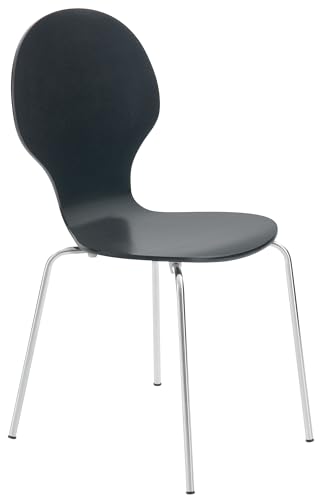 CLP Stapelstuhl Diego I Komfortabler Esszimmerstuhl I Metallgestell, Holzsitz I Ergonomisches Design I Platzsparend In Esszimmer Und Küche, Farbe:schwarz von CLP