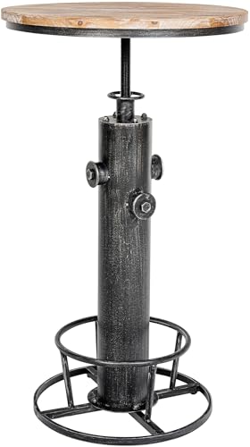CLP Stehtisch Ruhr I Höhenverstellbarer Bartisch mit Fußablage I Tischgestell aus Metall und Tischplatte aus Kiefernholz, Farbe:antik Silber von CLP