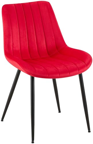 CLP Stuhl Rahden Samt I Polsterstuhl Mit Gestepptem Sitz I Lehnstuhl Mit Schwarzem Gestell Mit Einer Sitzhöhe Von 46 cm, Farbe:rot von CLP