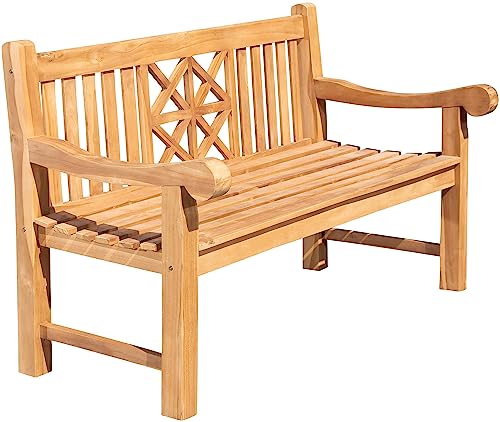 CLP Teak-Gartenbank Florida I Sitzbank Mit Ergonomischer Sitzfläche Aus Vollholz I Sitzhöhe: 44 cm, Farbe:Teak, Größe:150 cm von CLP