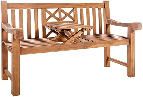 CLP Teakbank Luka I Wetterfeste Gartenbank Mit Klapp-Tisch, Farbe:Teak, Größe:150 cm von CLP