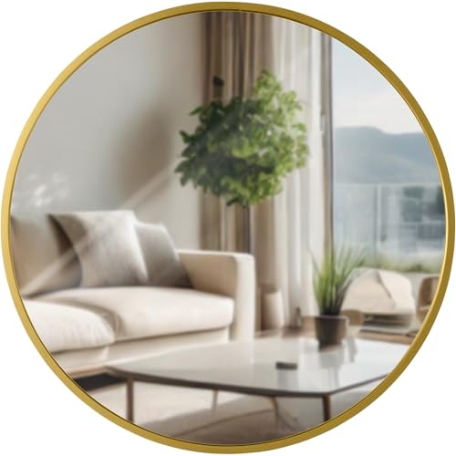 CLP Wandspiegel Elsie I Runder Spiegel in unterschiedlichen Größen I Rahmentiefe 3 cm, ideal für Wohnzimmer, Schlafzimmer oder Bad, Farbe:Gold Glanz, Größe:M von CLP