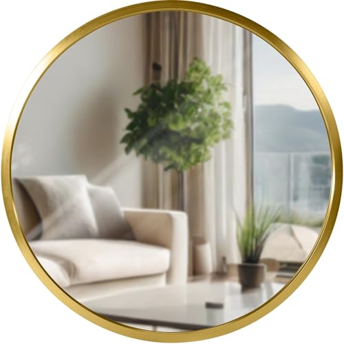 CLP Wandspiegel Elsie I Runder Spiegel in unterschiedlichen Größen I Rahmentiefe 3 cm, ideal für Wohnzimmer, Schlafzimmer oder Bad, Farbe:Gold Glanz, Größe:S von CLP