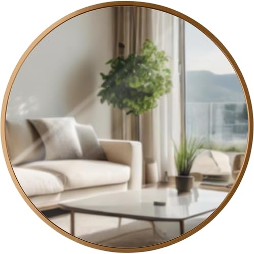 CLP Wandspiegel Elsie I Runder Spiegel in unterschiedlichen Größen I Rahmentiefe 3 cm, ideal für Wohnzimmer, Schlafzimmer oder Bad, Farbe:Gold matt, Größe:M von CLP