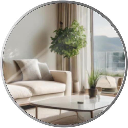 CLP Wandspiegel Elsie I Runder Spiegel in unterschiedlichen Größen I Rahmentiefe 3 cm, ideal für Wohnzimmer, Schlafzimmer oder Bad, Farbe:Silber, Größe:M von CLP