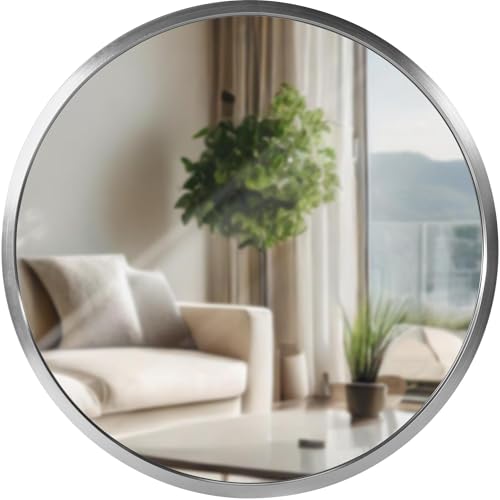 CLP Wandspiegel Elsie I Runder Spiegel in unterschiedlichen Größen I Rahmentiefe 3 cm, ideal für Wohnzimmer, Schlafzimmer oder Bad, Farbe:Silber, Größe:S von CLP