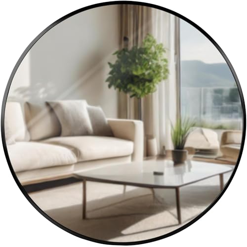 CLP Wandspiegel Elsie I Runder Spiegel in unterschiedlichen Größen I Rahmentiefe 3 cm, ideal für Wohnzimmer, Schlafzimmer oder Bad, Farbe:schwarz, Größe:L von CLP