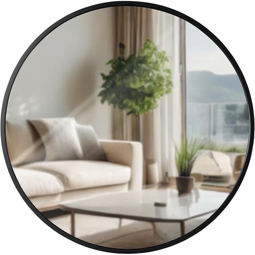 CLP Wandspiegel Elsie I Runder Spiegel in unterschiedlichen Größen I Rahmentiefe 3 cm, ideal für Wohnzimmer, Schlafzimmer oder Bad, Farbe:schwarz, Größe:M von CLP