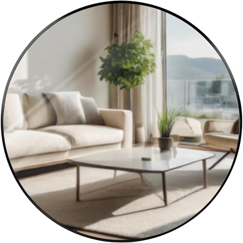 CLP Wandspiegel Elsie I Runder Spiegel in unterschiedlichen Größen I Rahmentiefe 3 cm, ideal für Wohnzimmer, Schlafzimmer oder Bad, Farbe:schwarz, Größe:XL von CLP