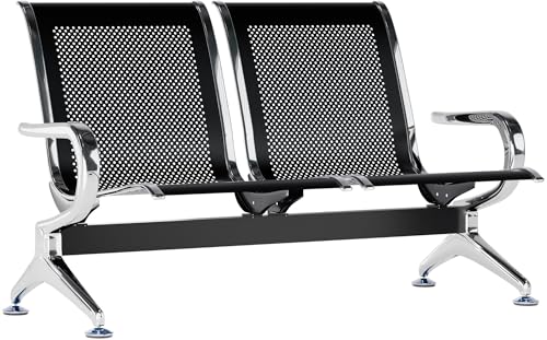 CLP Wartebank Airport I Sitzbank mit Metallgestell in Chrom-Optik I Robuste Wartestühle mit Rückenlehne und Armlehnen, Farbe:schwarz, Größe:2-Sitzer CLP Wartebank Airport I Sitzbank mit Metallgestell in Chrom-Optik I Robuste Wartestühle mit Rückenlehne und Armlehnen, Farbe:schwarz, Größe:2-Sitzer von CLP