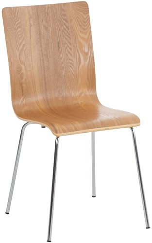 CLP Besucherstuhl Pepe I Ergonomisch Geformter Lehnstuhl Mit Holzsitz I Stabiles Metallgestell I Komfort Und Stil Mit Robuster Konstruktion, Farbe:Eiche von CLP