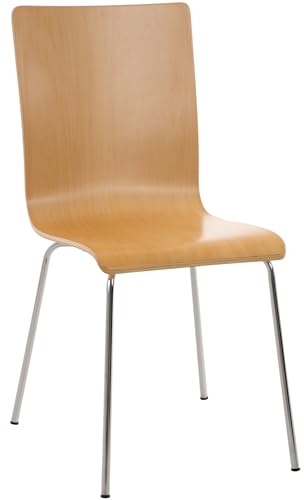 CLP Besucherstuhl Pepe I Ergonomisch Geformter Lehnstuhl Mit Holzsitz I Stabiles Metallgestell I Komfort Und Stil Mit Robuster Konstruktion, Farbe:Natur von CLP