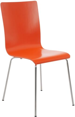 CLP Besucherstuhl Pepe I Ergonomisch Geformter Lehnstuhl Mit Holzsitz I Stabiles Metallgestell I Komfort Und Stil Mit Robuster Konstruktion, Farbe:orange von CLP